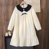 Платье для девочек 2025 Осень Детская одежда Модный кукольный воротник Бант Длинный рукав Платья принцессы