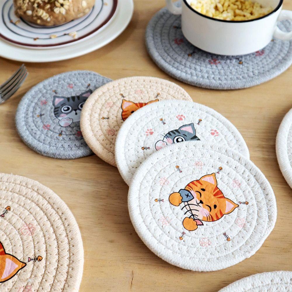 Heat Insulation Coaster Non-Slip Pot Pad Table Mats Woven Cotton Placemat  Table Decoration