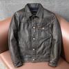 The First Layer of Cowhide Leather Jacket American Retro Stone Grinding Old Men's Denim Leather Jacket Short Slim Tide