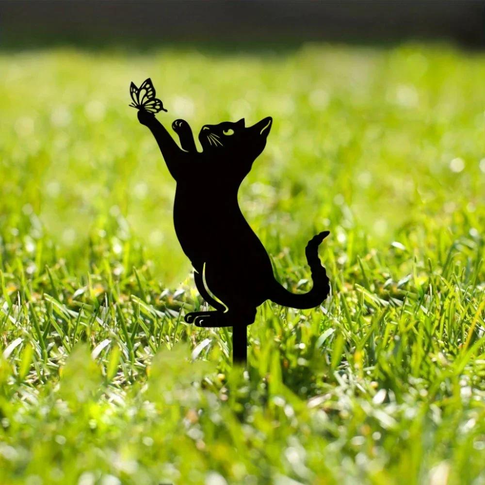 Очаровательные кошачьи садовые колья - семейные силуэтные статуи для украшения улицы. Идеально подходит для оформления двора, сада и газона