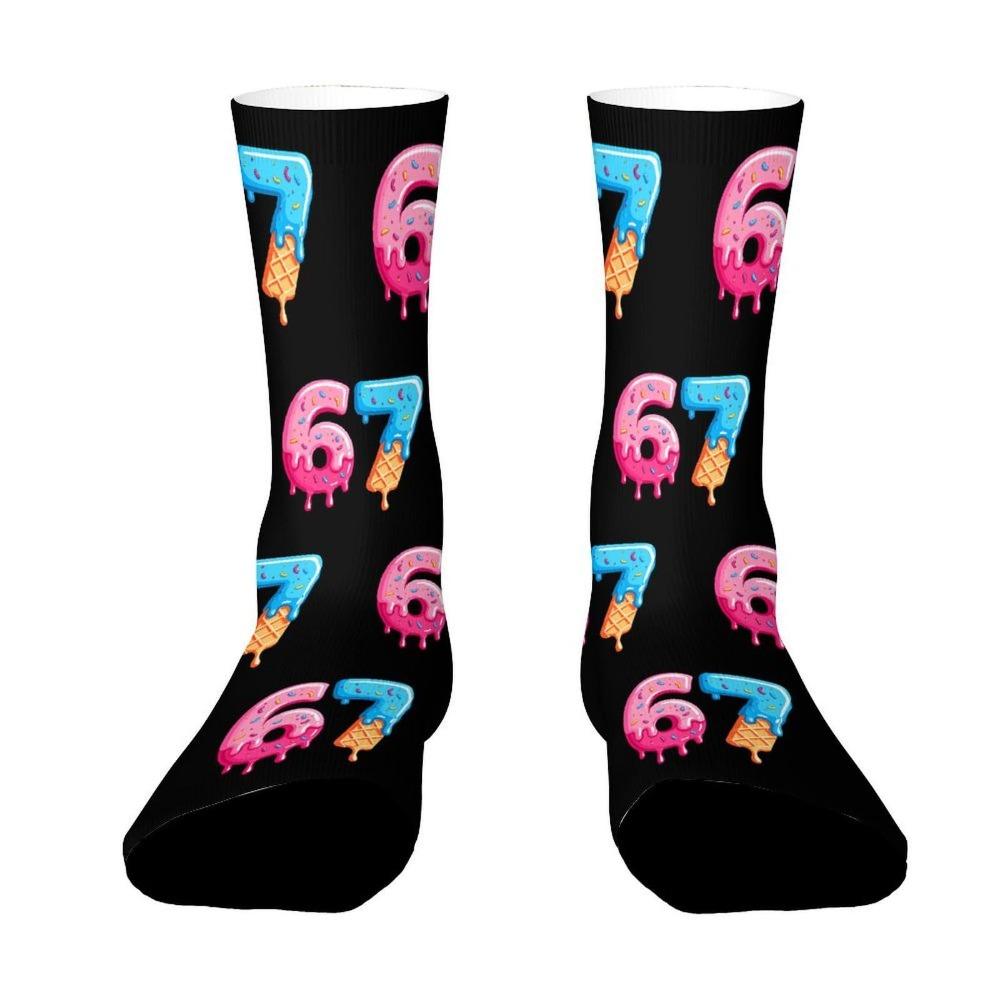 Warm 67 Meme Crew Long Socks Cartoon Creativity Stockings 67 Meme Ice Cream Socks For Men Women
