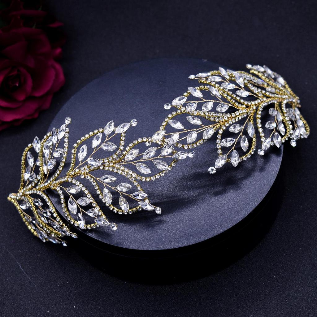 Свадебный ободок для волос с листьями из стразов - Плетёный вручную аксессуар для волос для свадеб и мероприятий, DZ017