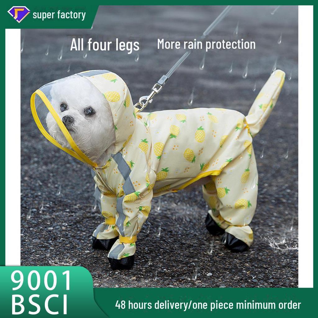Fruit Print Waterproof Dog Raincoat with Traction, Four-Legged Design for Teddy and Bichon Breeds.