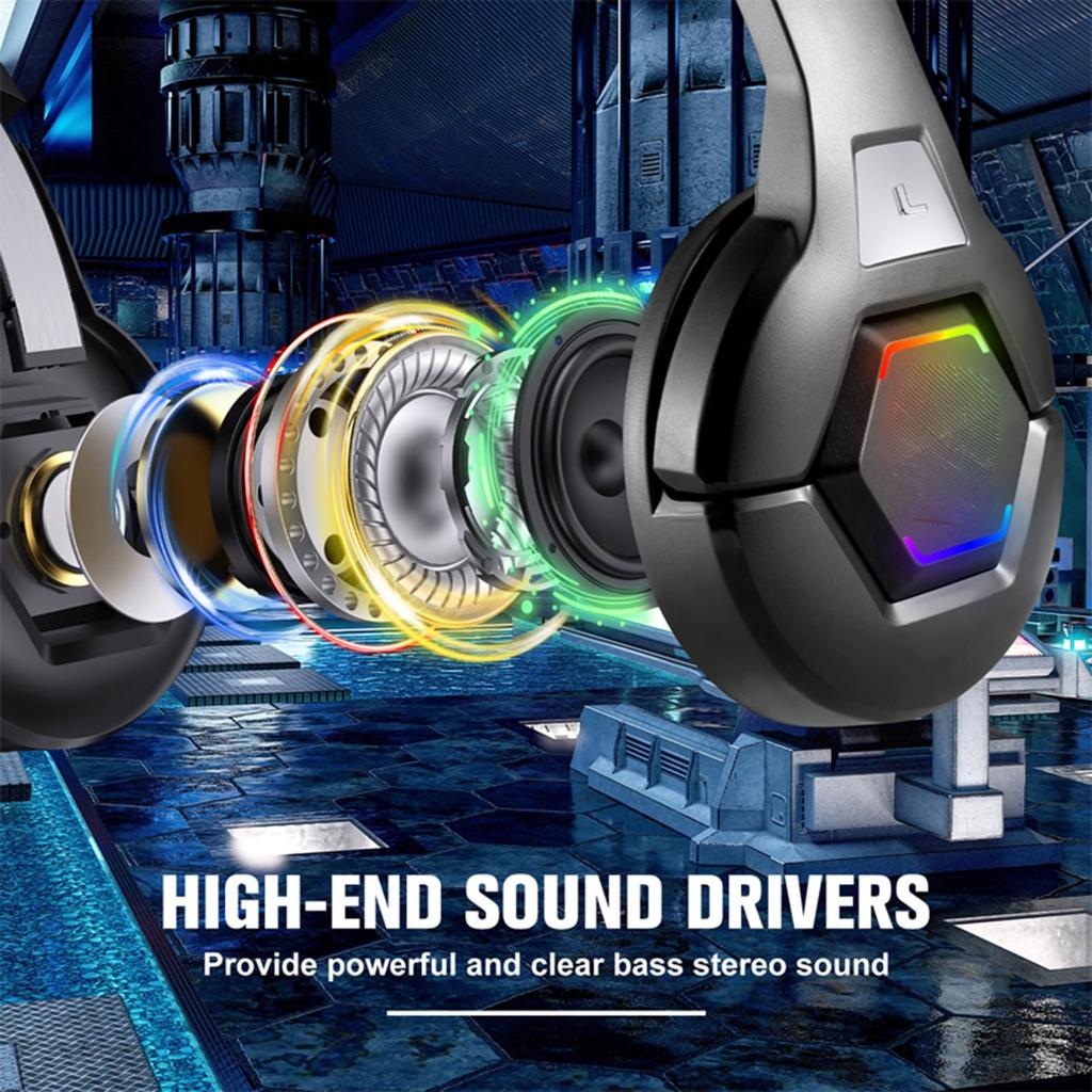 Docooler Gaming Headset 50mm Driver Computer Headset Omnidirectional RGB Lighting for Desktop and Game Consoles (with Microphone), (with Microphone),