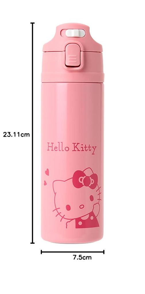 Sanrio (САНРИО) Бутылка из нержавеющей стали с крышкой, Hello Kitty, для детей, сохраняет напитки только холодными, Объем: 470 мл, с местом для имени, Открытие одним нажатием