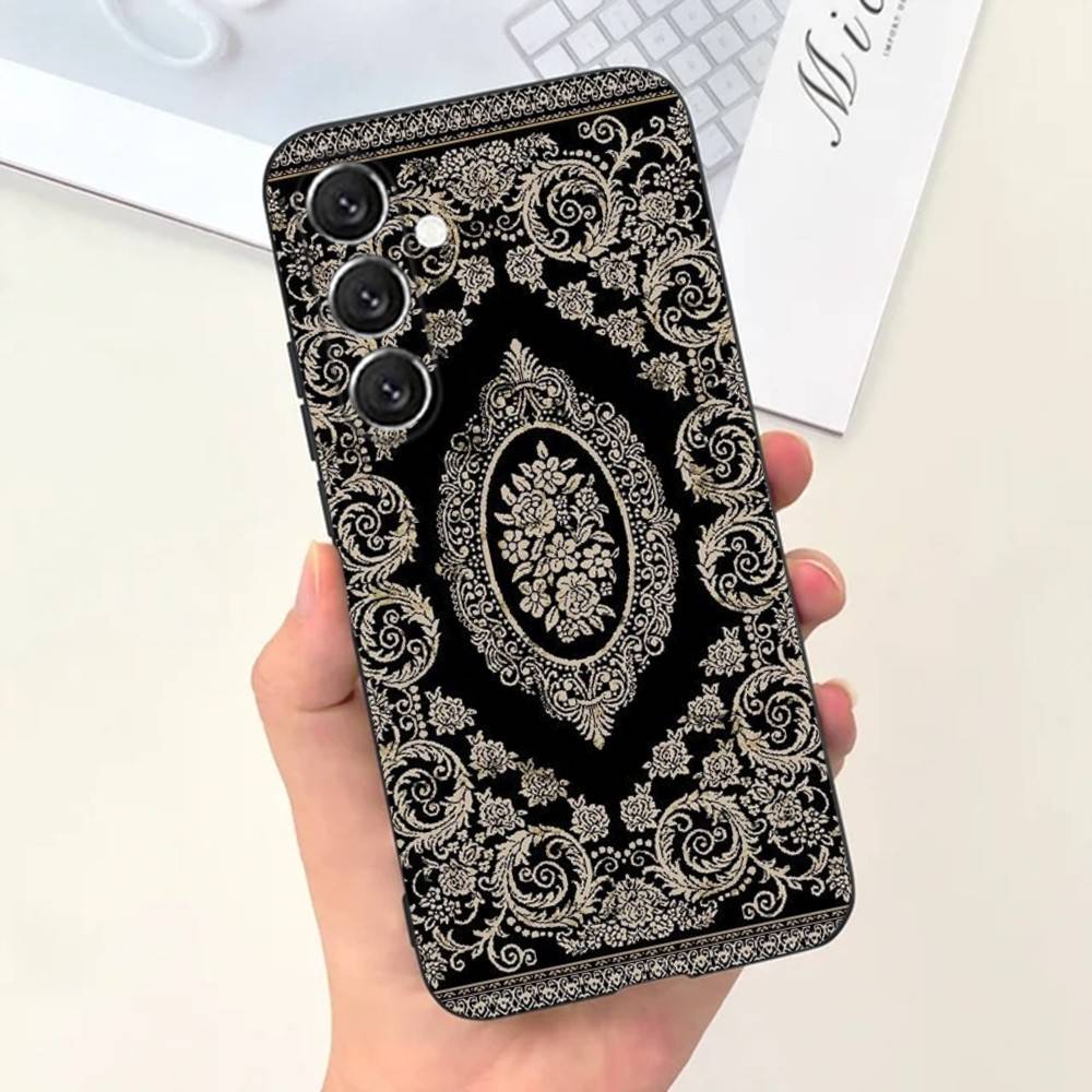Персидский Ковер Цветочный Чехол для Телефона Чехол для Телефона Для Samsung S25,S24,S21,S22,S23,S30,Ultra,S20,Plus,Fe,Lite,Note,10,9,5G Черный Чехол