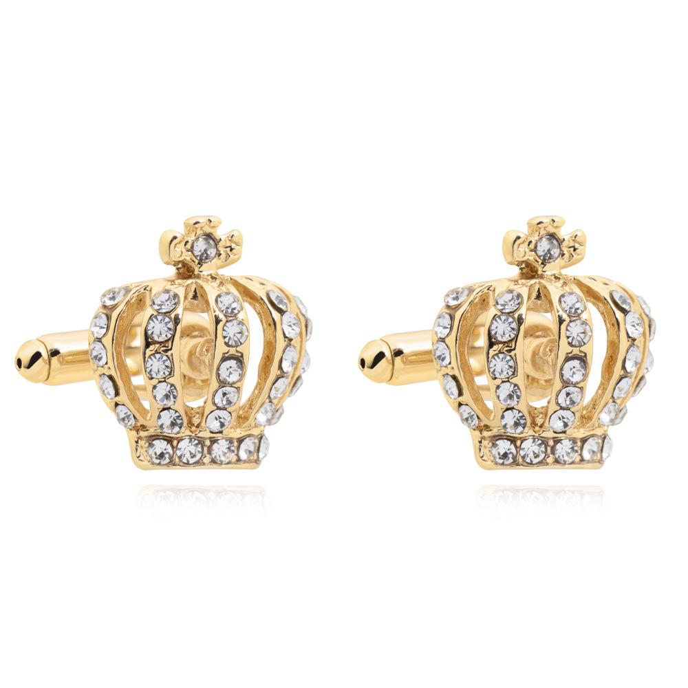 European & American Fashion Elegant Full Diamond Metal Crown Cufflinks for Ladies