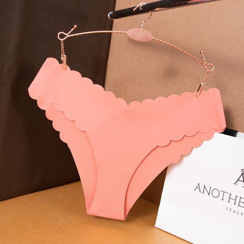 Женские трусы с волнистым краем V-образной формы, бесшовные трусики из ледяного шелка, женские трусы с низкой талией и хлопковым промежностным швом