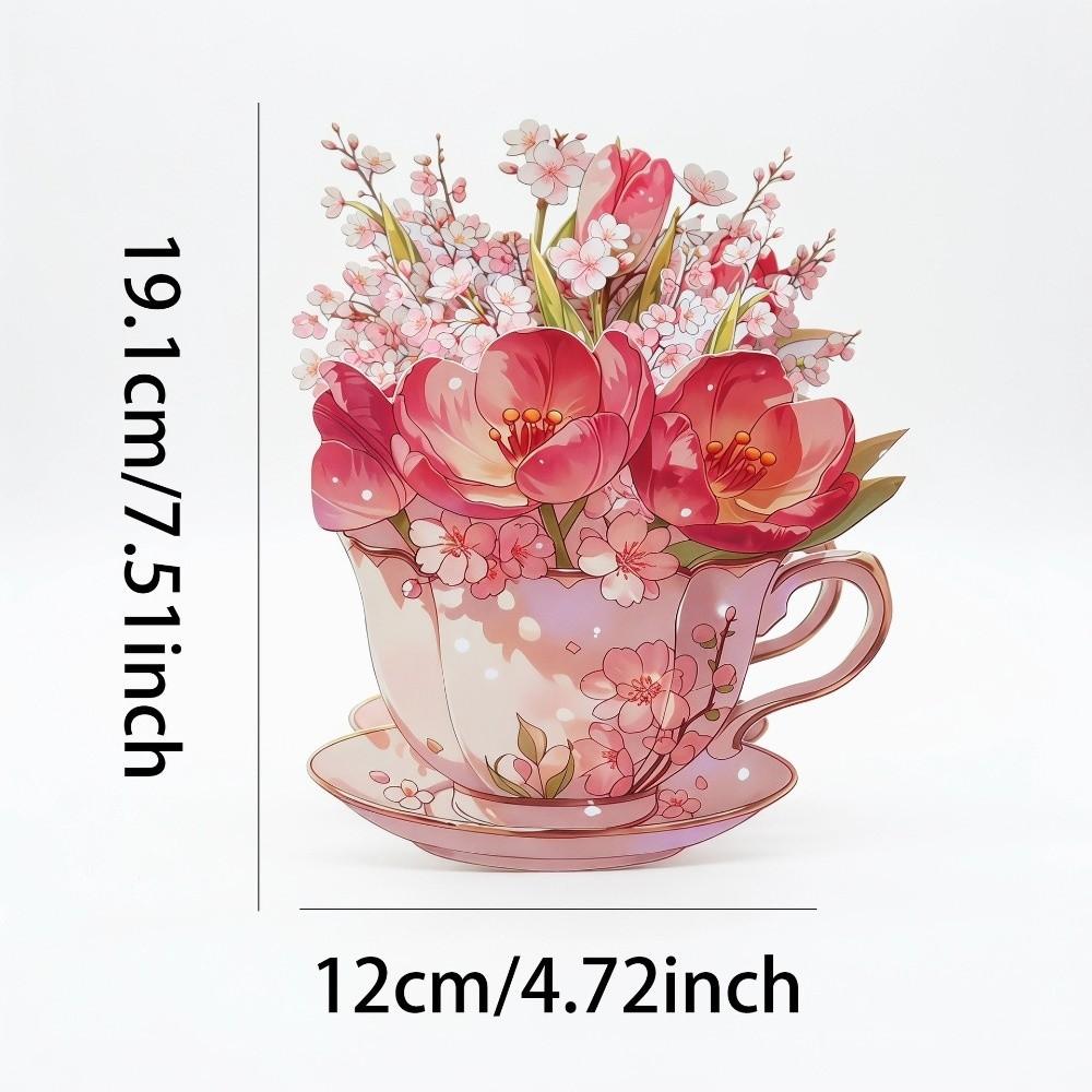 Paper Sculpture Flowers Teacup Greeting Card Surprise Gifts 3D Pop Up Bouquet Card Mother's Day