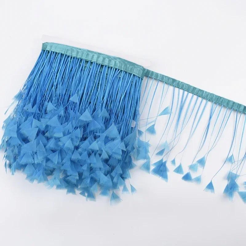 2Meters Colored Turkey Feathers On Tape Tassel Fringe Trim Decoration White Black Ribbon Sewing Dress Flecos Handicrafts Decor
