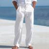 Summer Men's White Linen Pants - Stylish Breathable Beachwear Ideal for Vacation and Casual Wear Straight Leg Fit