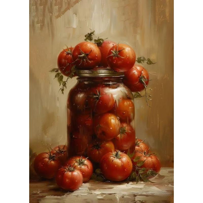 Vintage Tomatoes Spice Lemons Honey Jar Milk Glass Still Life Posters Canvas Printing Wall Art Picture for Kitchen  Gifts