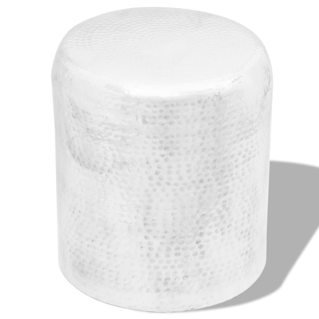 Hammered Aluminum Stool Side Table in Silver