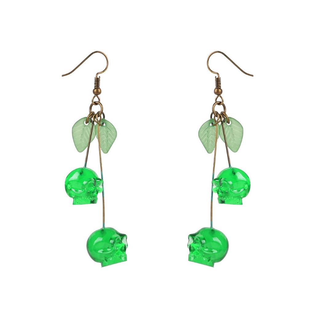 Серьги с черепами и вишней/Серьги с красными черепами/Серьги на Хэллоуин/Забавные, жуткие, необычные серьги/Без никеля