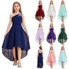 Kids Girl's One Shoulder Junior Bridesmaid Dresses Ruched Long Chiffon Formal Party Gown