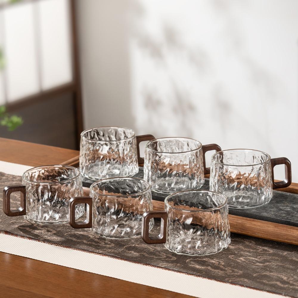 Wooden Handle Glass Tea Cups High Temperature Resistant Water Cups Stylish Milk Juice Cups  Office