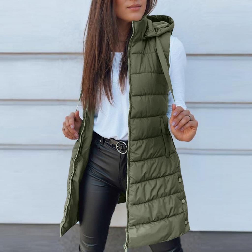 Women's Long Vest Plain Sleeveless Hood Winter Vest Outwear Jacket Lightweight Warm Coat Outerwear