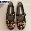 Leopard Flats Women Mary Janes Shoes 2025 Trend Winter New Lolita Shallow Shoes Designer Dress Prom Elegant Mujer Zapatillas