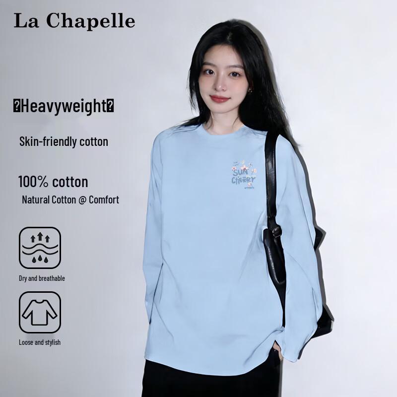 La Chapelle Women's 2026 Spring 100% Cotton Cherry Blossom Print Long-Sleeve T-Shirt