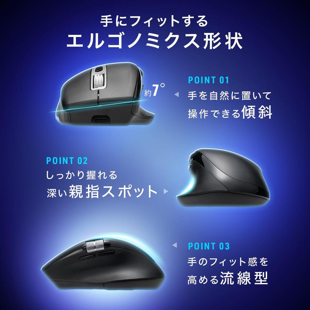 Sanwa Direct Wireless Horizontal 5 Mouse, Scrolling, Silent, Bluetooth, Rechargeable, Buttons, Black, 400-MAWBT207