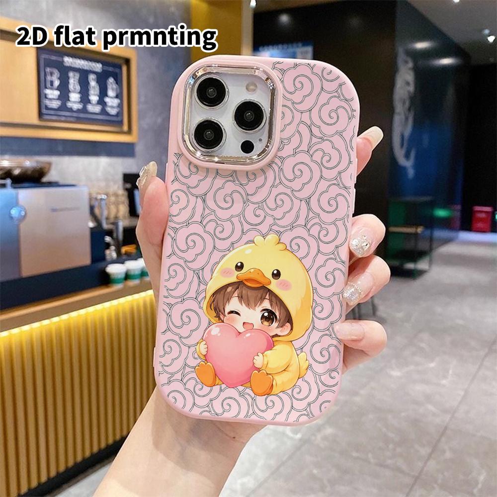 Phone Case: 2D flat design suitable for iPhone 18 17 16 15 14 13 Pro protective case, couple style, little yellow duck onesie, Christmas and Halloween
