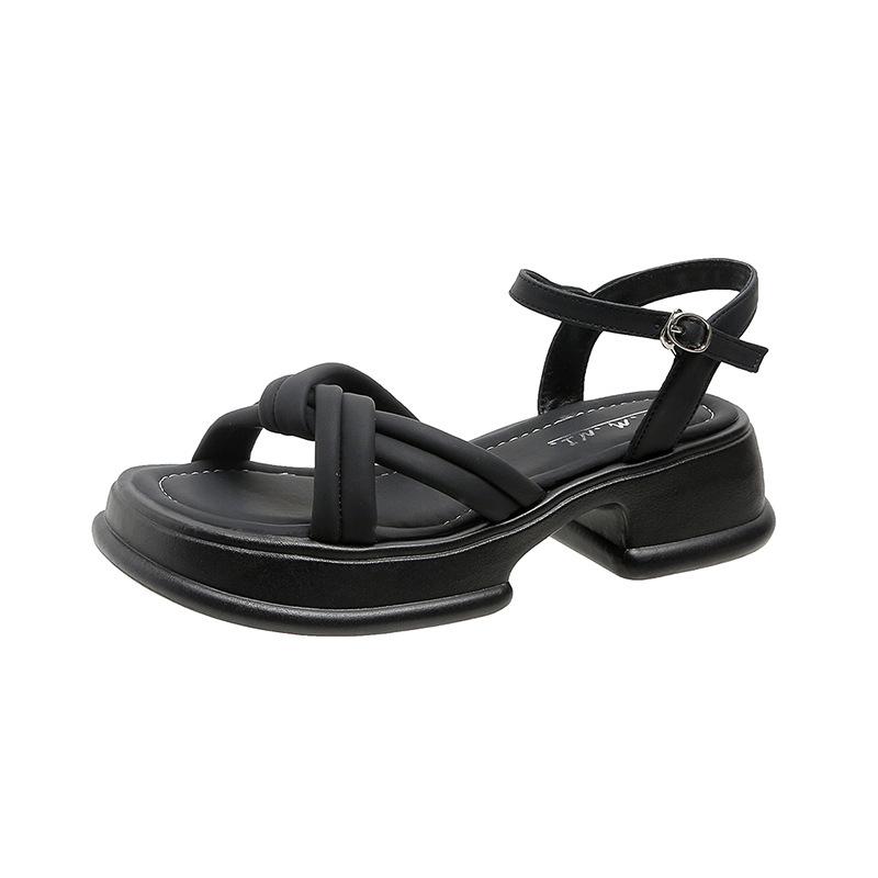 Летние женские французские ретро-сандалии на толстой подошве