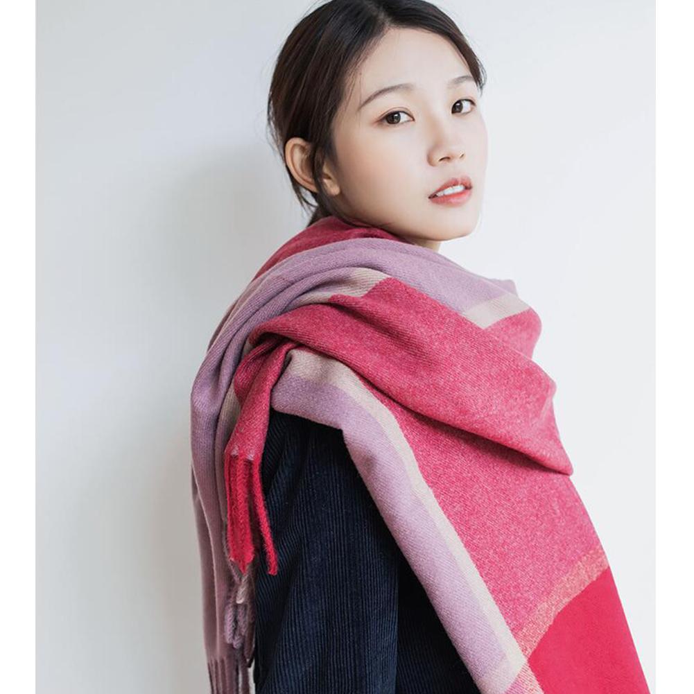 British Classic Lattices Shawl Thickened Cashmere-Like Fringed Scarf for Fall Winter