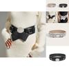 Wide Faux Leather Belt For Women With Square Buckle Handmade Beaded Decor For Autumn Winter Fashion