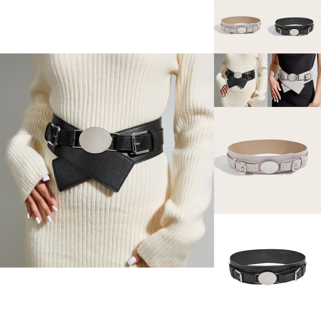 Wide Faux Leather Belt For Women With Square Buckle Handmade Beaded Decor For Autumn Winter Fashion