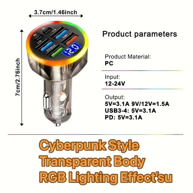 Автомобильное зарядное устройство на 5 портов со светодиодным дисплеем, быстрая зарядка QC3.0, порты USB PD 3.1A, универсальный автомобильный адаптер с контролем температуры