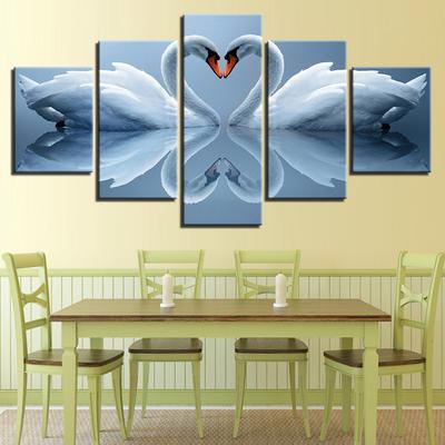 Пара белых лебедей HD холст рамка 5 панелей настенные художественные принты постер для гостиной картина современный домашний декор модульная картина