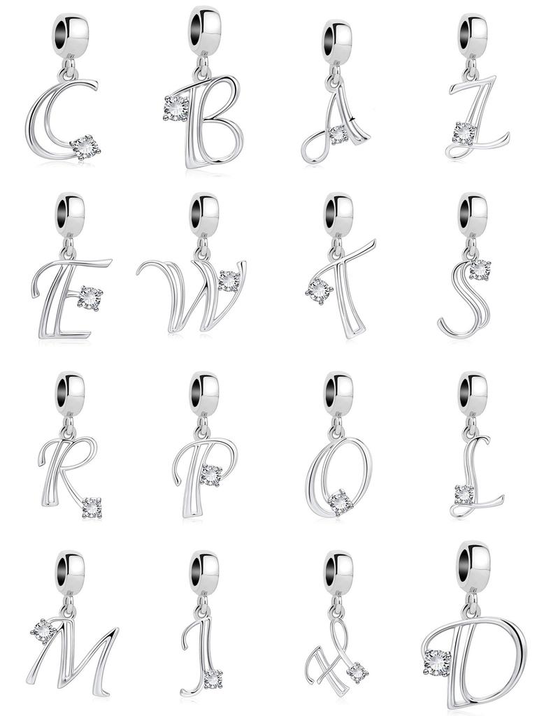 26 A-Z Alphabet Beads Copper Love Letter Charm Fit Original Bangle Charms Bracelet Cz Zircon Bead Jewelry