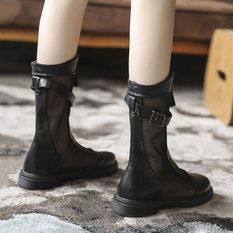 Женские сандалии на плоской подошве до середины икры с пряжкой на ремешке, женская модная дышащая обувь Botas De Mujer