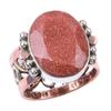 Natural Sunstone Gemstone Handmade 925 Sterling Silver Two Tone Ring Size 6 e0o44
