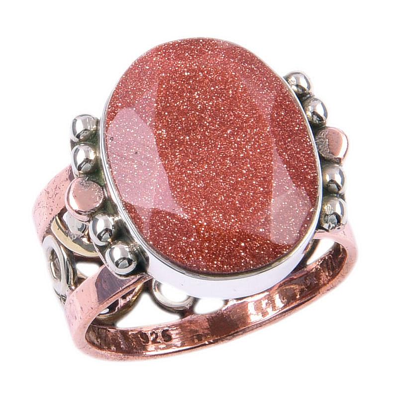 Natural Sunstone Gemstone Handmade 925 Sterling Silver Two Tone Ring Size 6 e0o44