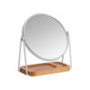 AmazonBasics Round Tabletop Mount Mirror Tabletop Vanity Double Sided Mirror with Square Bamboo Tray Magnification Gold X X Cm 1x/5x 19.5 8.5 21.3