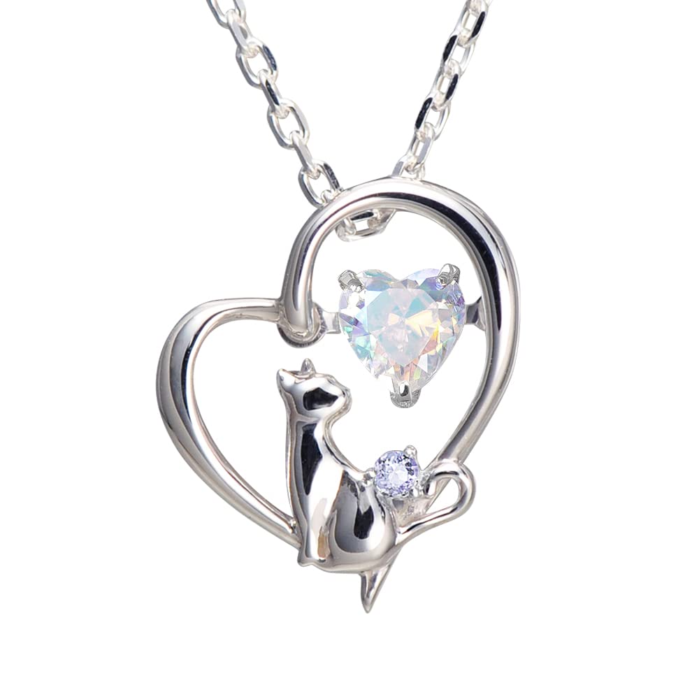 Future Angel WEB Limited Color Necklace Ladies Heart Cat Dancing Stone Silver Selectable Birthstone Aurora (December Tanzanite)