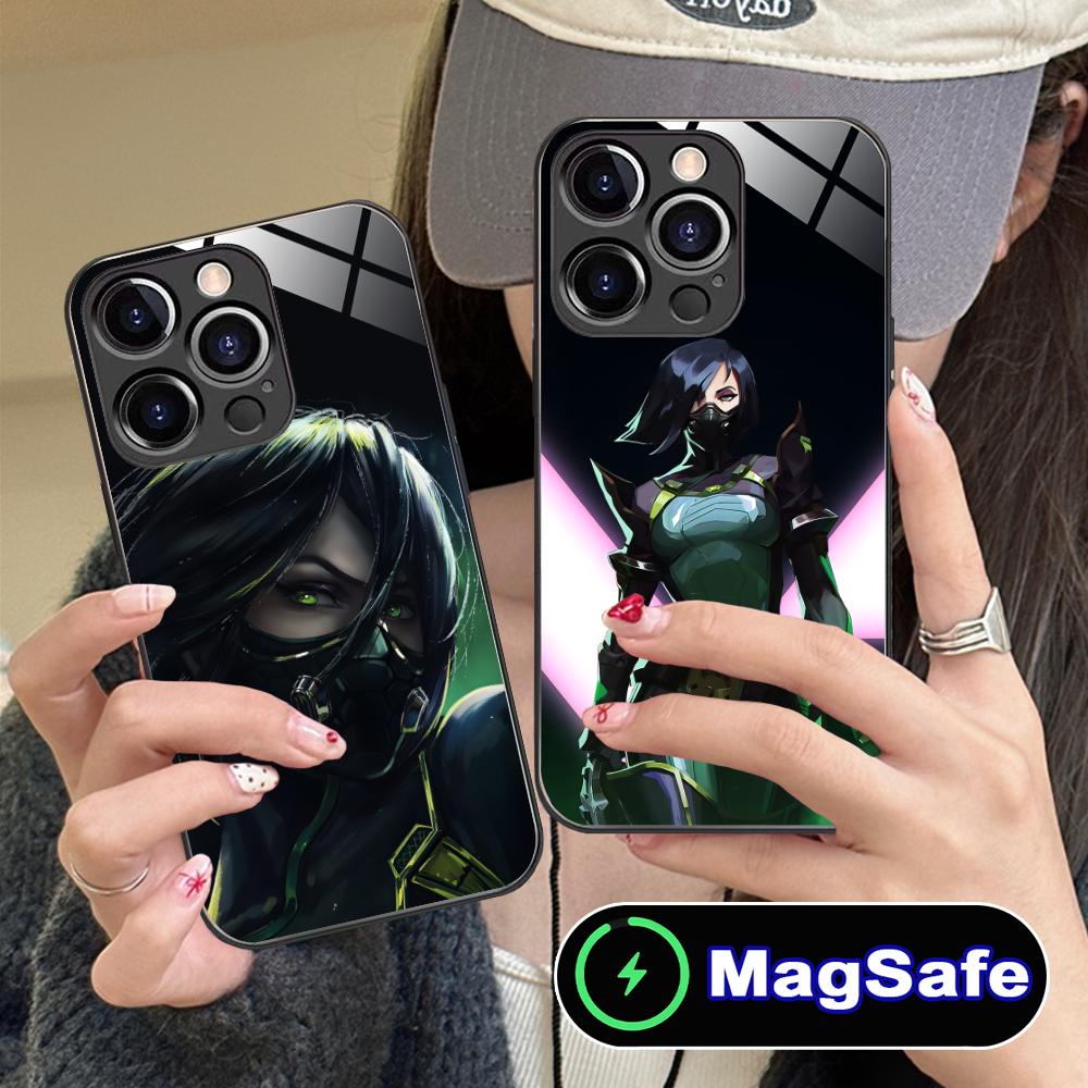 Чехол для мобильного телефона Valorant Viper для iPhone 16 15 14 13 12 11 Pro Max Plus Mini MagSafe Стеклянный Цветной Защитный Роскошный Чехол