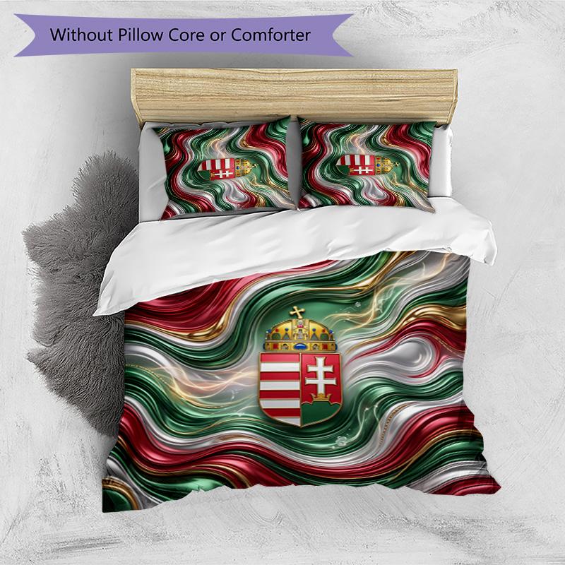 Hungary Football Printed Bedding 3 Piece Set Cozy Breathable Bed Cover Set as Housewarming Holiday Gift