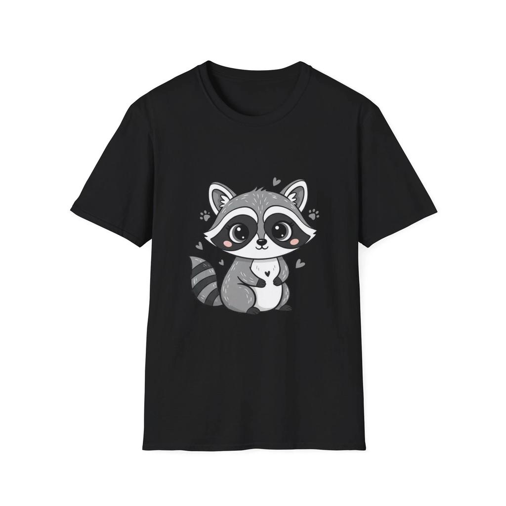 Raccoon Cute Kawaii Cartoon Black Tee Animal Lover Graphic T-Shirt