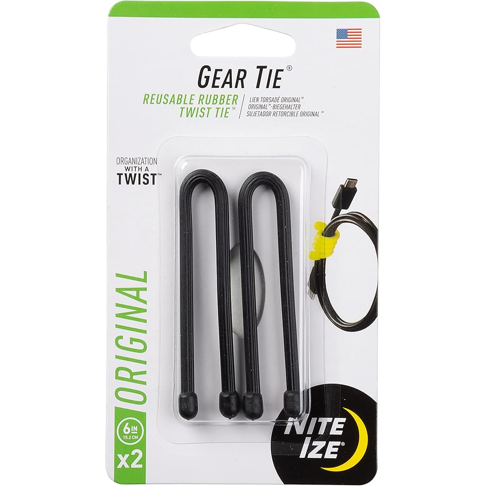 Nite Ize Gear Tie 6 дюймов Черный 2 шт. Гибкие завязки-скрутки