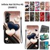 Handmade PU Leather Flip Case for Infinix Hot 50 Pro 4G (X6881) Anti-Slip Shockproof Cover with Wrist Strap & Heart/Rose Cat Designs