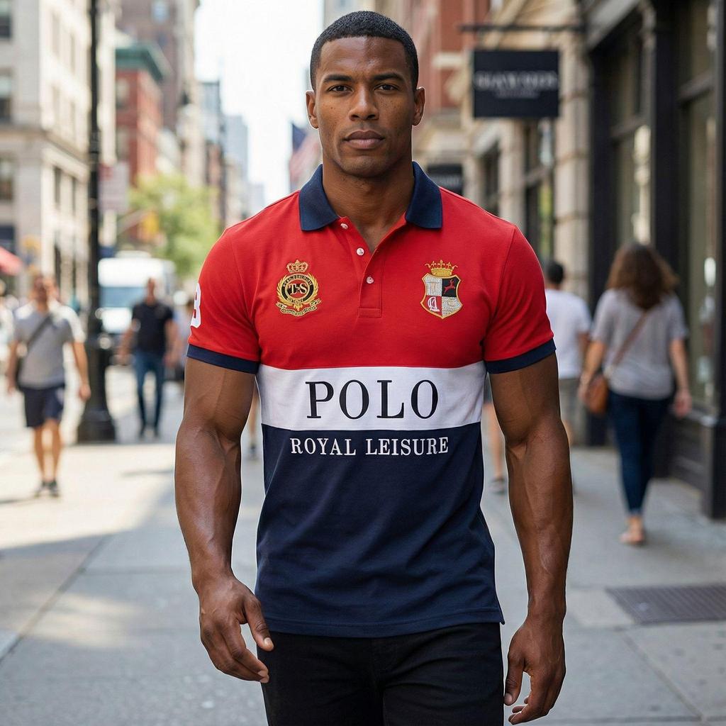 Европейский и американский мужской короткий рукав поло - Британский стиль, спортивный повседневный, хлопок, вышивка, больших размеров