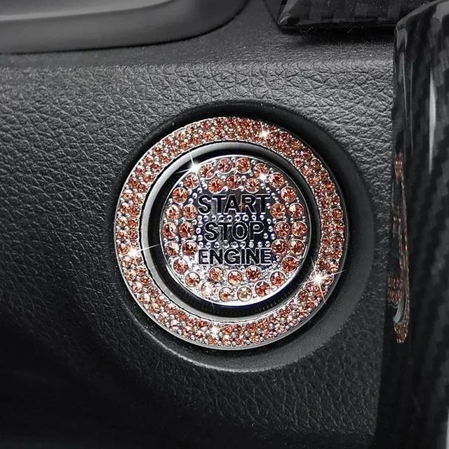 Car One-click Start Button Interior Engine Ignition Start Stop Button Protective Cover Crystal Decoration Car Accessories amagi