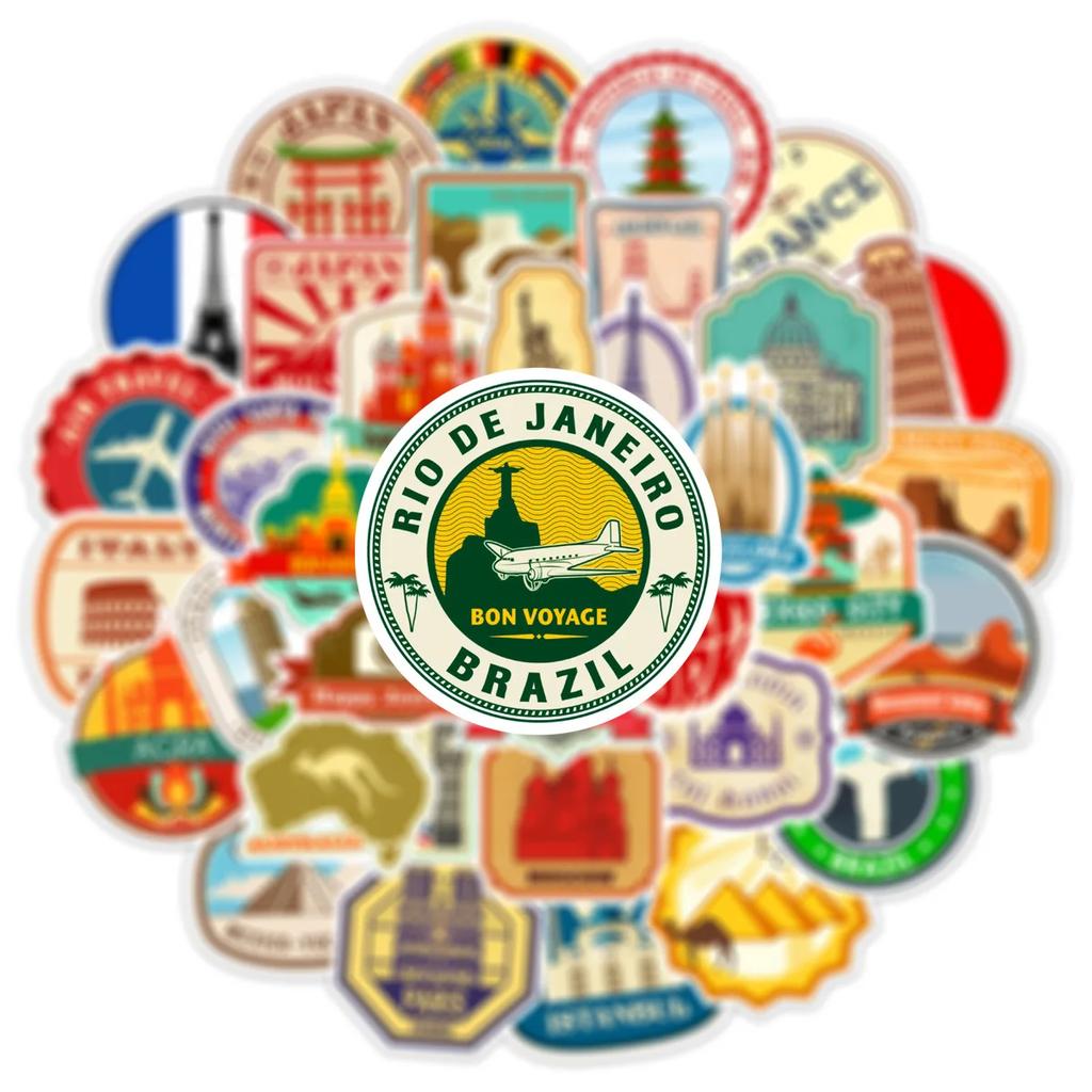 10/25/50 шт. Ретро Наклейки Достопримечательности Мировых Путешествий Граффити Винтажный Стиль Почтовой Марки для Скрапбукинга Багажа Ноутбука Телефона Автомобиля