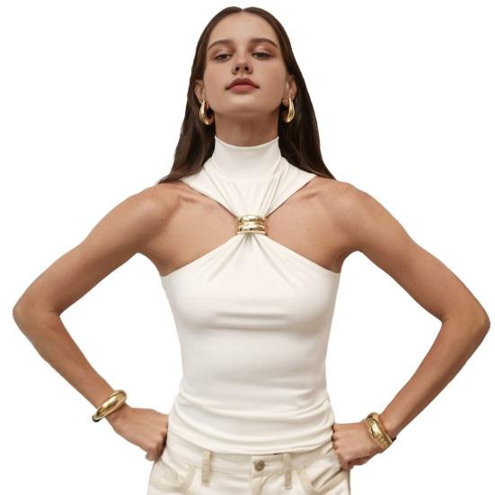 Женские топы с высоким воротником и рукавами, однотонные, эластичные, облегающие