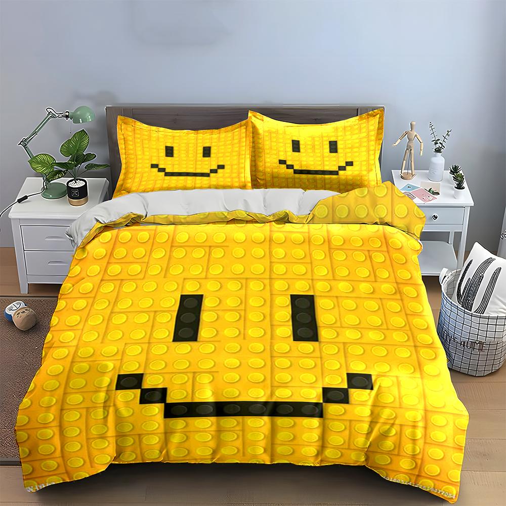 Smiley Face Yellow Bedding Set Bedding set (1 duvet cover, 2 pillowcases, duvet not included)