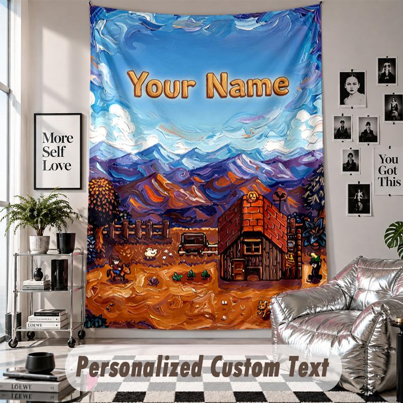 Custom Tapestry Wall Hanging, Stardew Valley Personalized Name Text Home Wall Decor