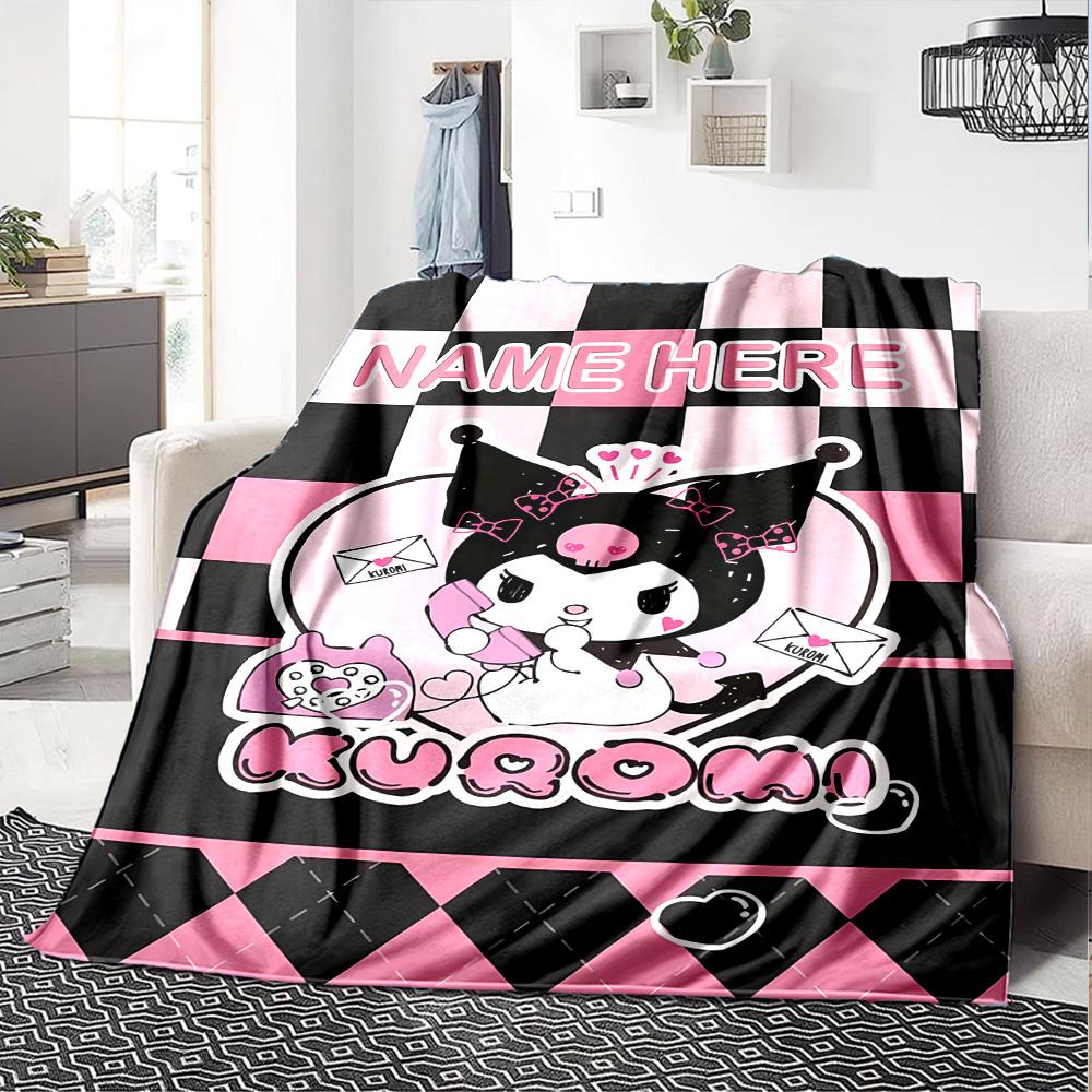 Customizable Kuromi8 Throw Blanket – Personalized Name, All-Season Cozy Snug Blanket, Machine Washable, Personalized Blanket