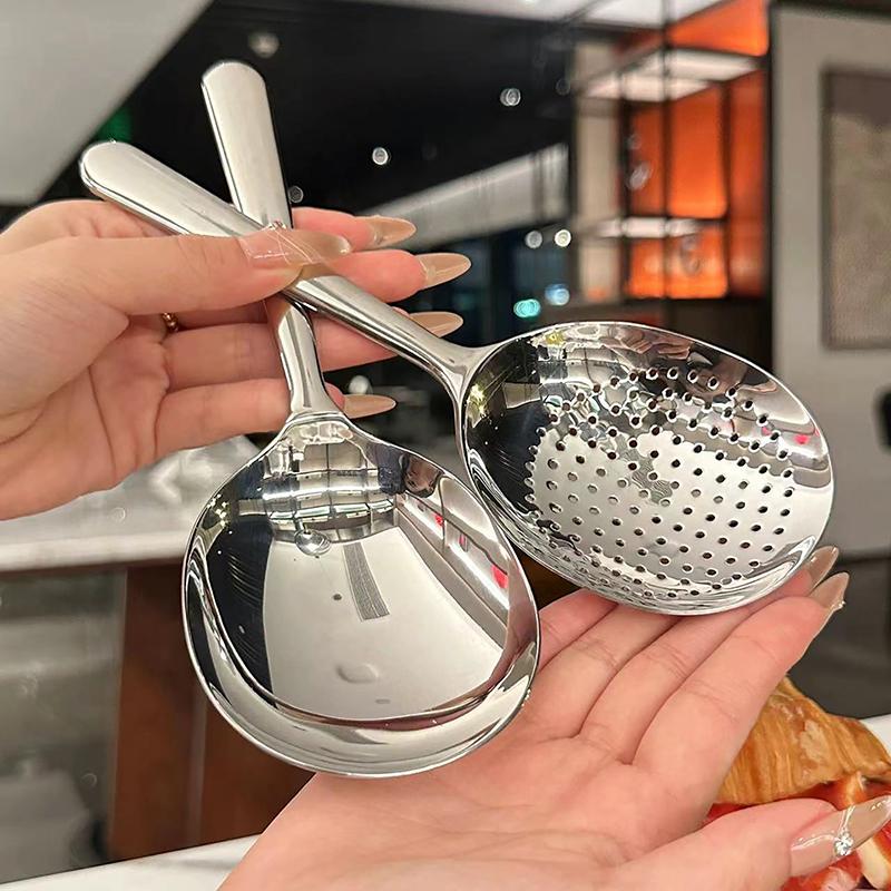 Stainless Steel Ladles For Serving Soup Rice Serving Spoon Drain Hole Heat Insulated Handle Kitchen Utensils For Daily Use